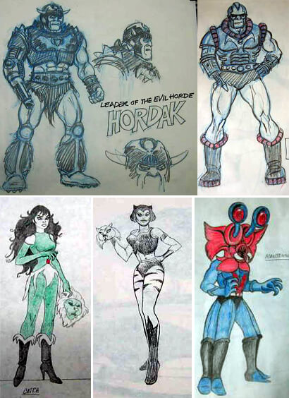Diverse Entwrfe von Lou Scheimer Productions fr Hordak, Catra und Mantenna  (Bildquelle: he-man.org)