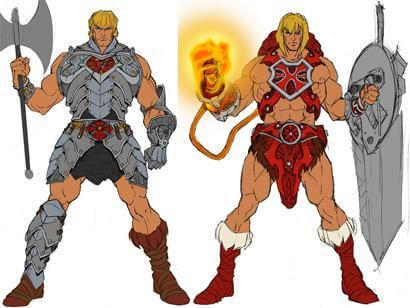Designskizzen fr 200X Versionen von Battle Armor und Thunder Punch He-Man