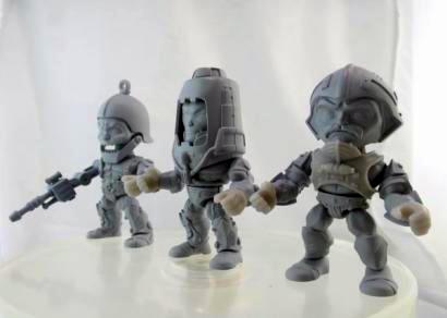 Unbemalte Prototypen von Trap Jaw, Man-E-Faces und Man-At-Arms