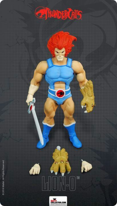 Lion-O kommt mit dem Sword of Omens, dem Claw Shield und zwei Wechselhnden.