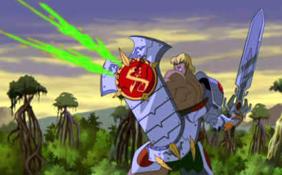 Der Schild von Snake Armor He-Man in Aktion