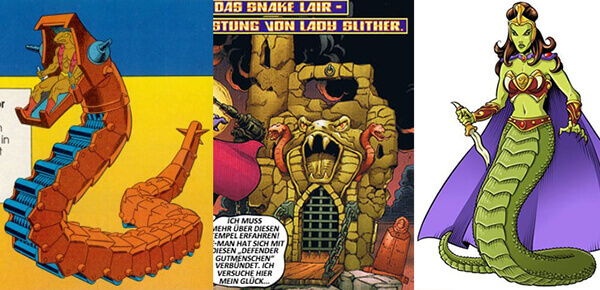 Links: Rattle Trap |Mitte: Snake Lair | Rechts: Lady Slither