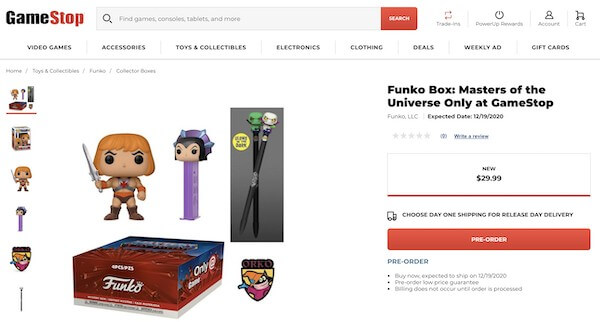 Screenshot der Listung im US-Onlineshop von GameStop