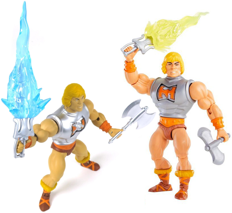 Links: Prototyp mit blauem Effekt. Rechts: Figur mit bemalten Stiefelriemen und matter Rstung