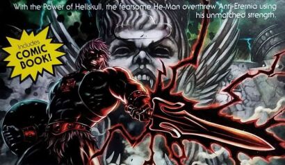 Anti-Eternia He-Mans Cardback-Illustration mit Hlle-Grayskull im Hintergrund