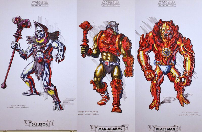 Skeletor, Man-At-Arms und Beast Man Konzepte von Mark Taylor, 1981
