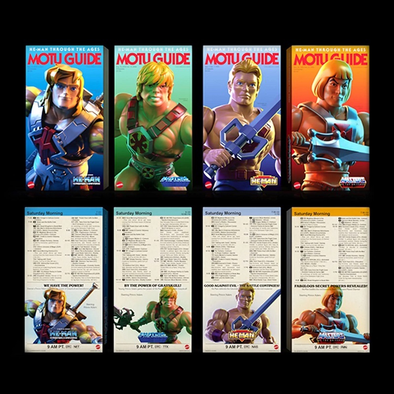Die Slip-Cases der Figuren im Stile der amerikanischen 80er TV Program Guides