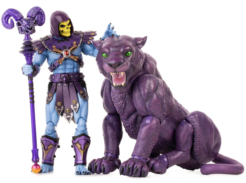 Skeletor im Regular-Edition-Stil mit Panthor mit Filmation-Wechselkopf