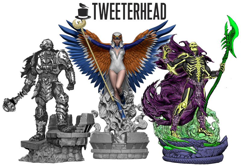 MotU Legends Statuen-Prototypen von Man-At-Arms, Sorceress und Scare Glow Stand April 2024